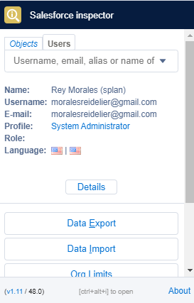 Salesforce Inspector User Tab