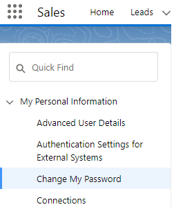 Changing password on Salesforce