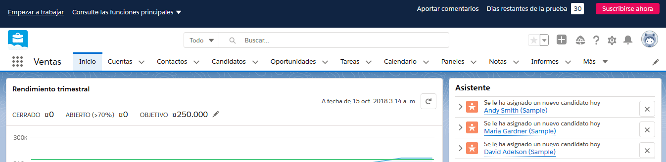 Página de inicio de Salesforce