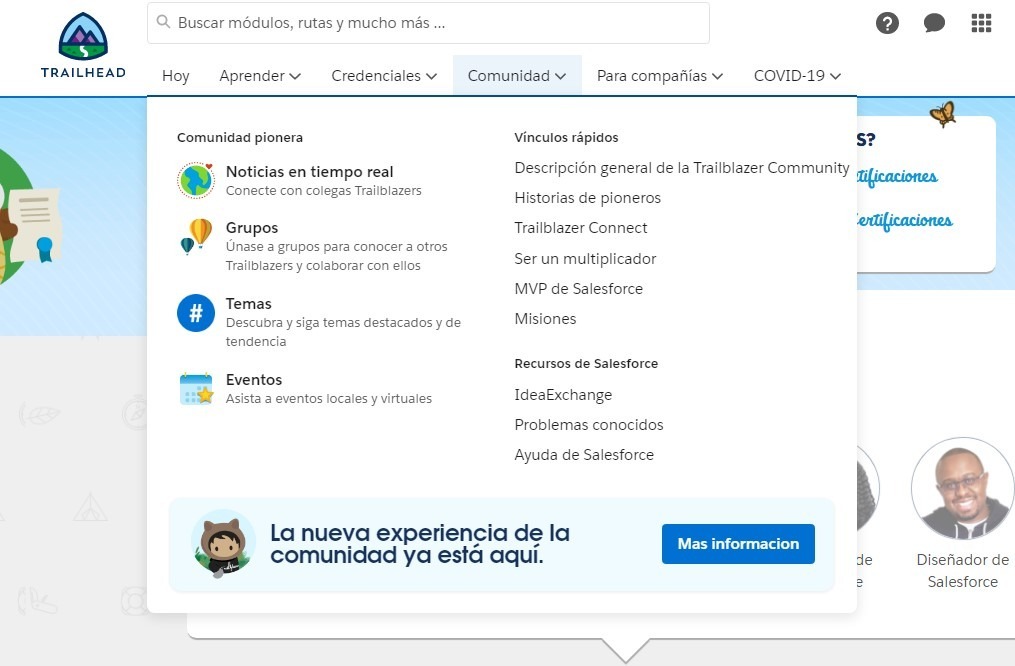 Interfaz de Trailhead