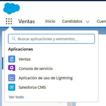 Menú de Aplicaciones en Salesforce