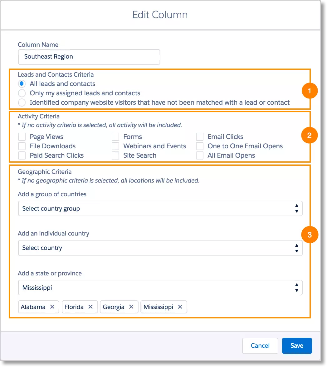 Filtrado de prospectos en Salesforce Engage