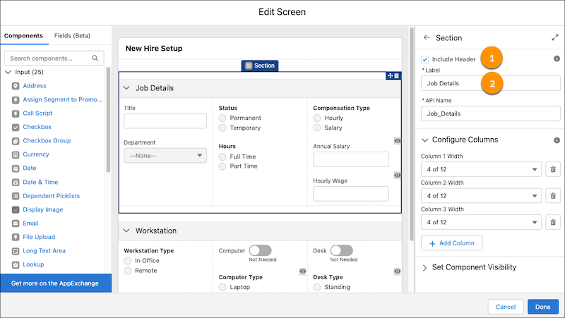 Add Section Headers to Flow Screens