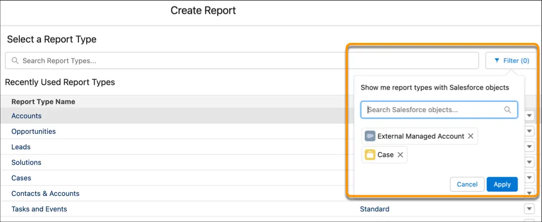 Create Reports Based on Selected Salesforce Objects
