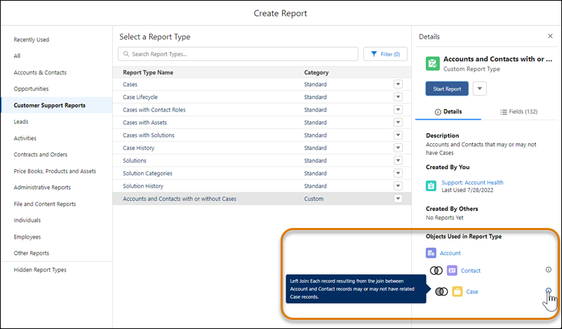 Review a Custom Report Type’s Structure During Report Creation