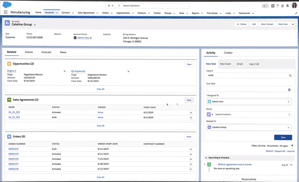 Salesforce Manufacturing Cloud - Visión general de cada cliente