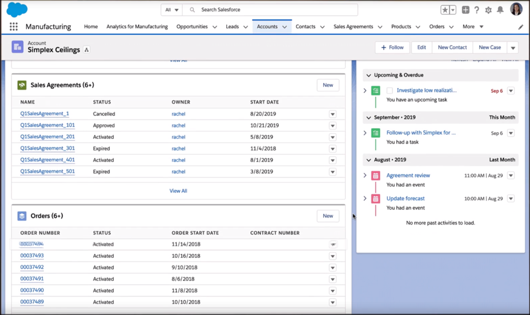 Salesforce Manufacturing Cloud - Visualization of agreements