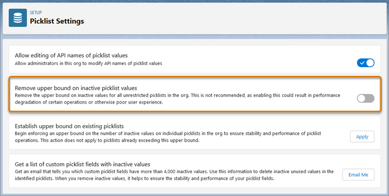 Picklist Settings