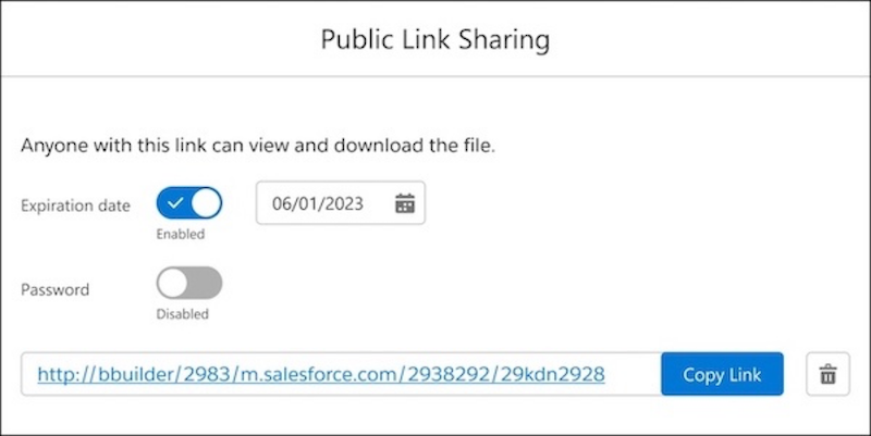 Establecer una contraseña o una fecha caducidad en un vínculo público a un archivo de Salesforce